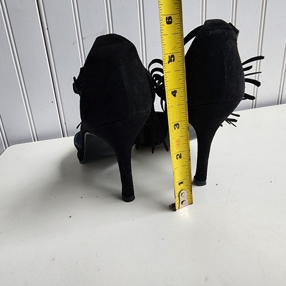 RARE Stuart Weitzman Fringelica Suede Point Toe Pump Black Ankle Strap Heel 7.5 - Picture 8 of 16